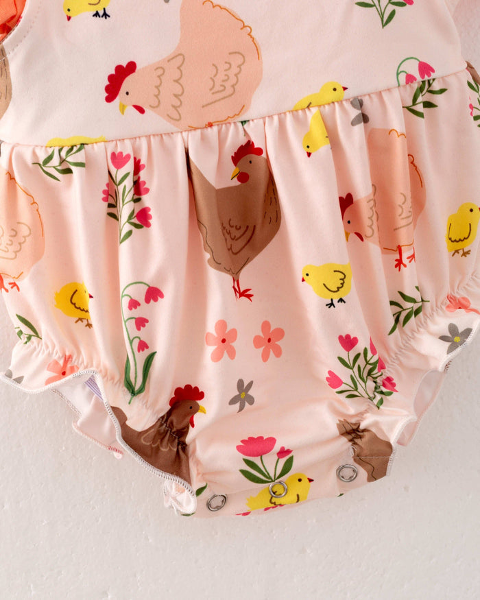 2025 Easter Chicken Baby Girl Ruffle Romper 2 pcs Set
