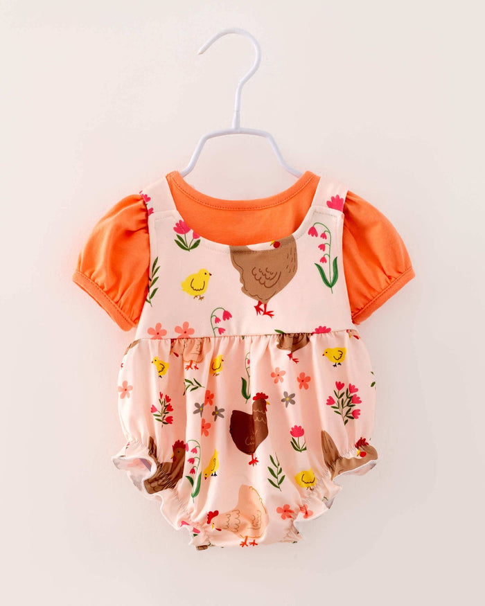 2025 Easter Chicken Baby Girl Ruffle Romper 2 pcs Set