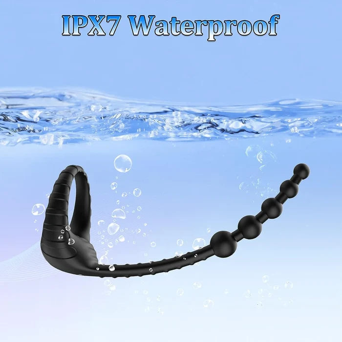 3 in 1 Vibrating Cock Ring with Anal Beads Butt Plug