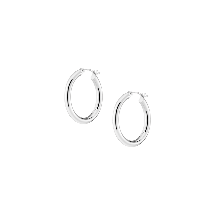 3mm Silver Hoop Earrings - 25mm Sterling Silver White Gold Pair Single First