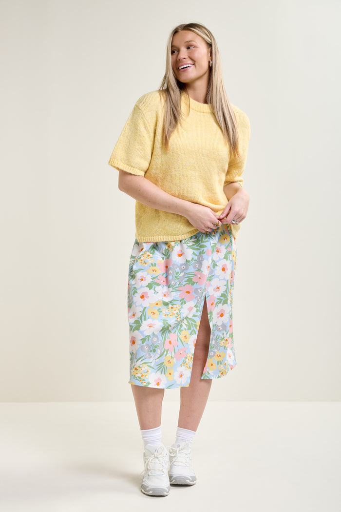 Abstract Flower Midi Skirt - 6073