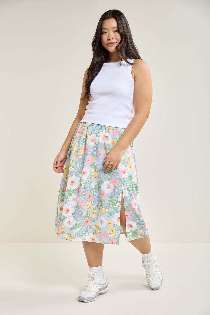 Abstract Flower Midi Skirt - 6073