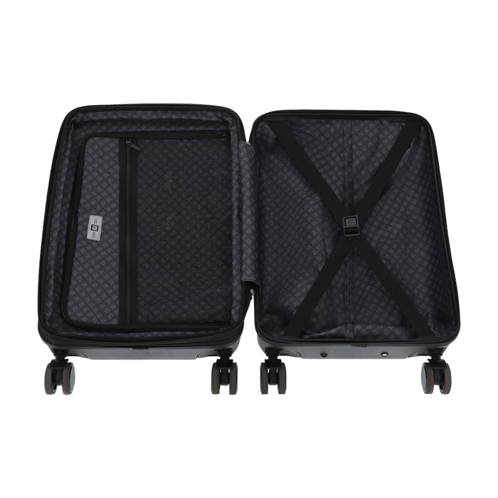 Black AC/DC 22.5" spinner suitcase carry-on luggage hardside with interior compartments & straps by Ful