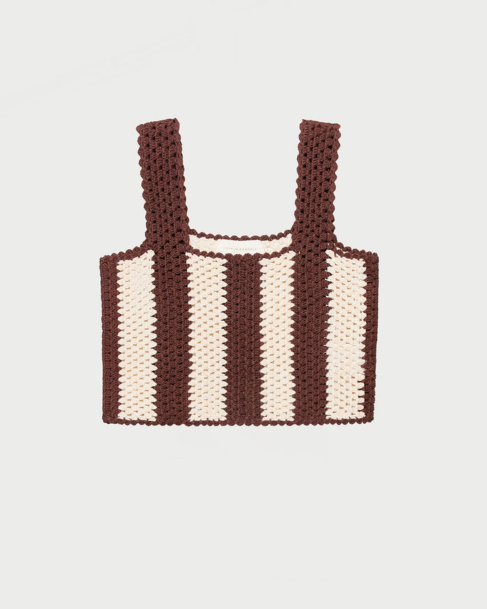 Adela Brown/Cream Top in hand crocheted brown and cream cotton.