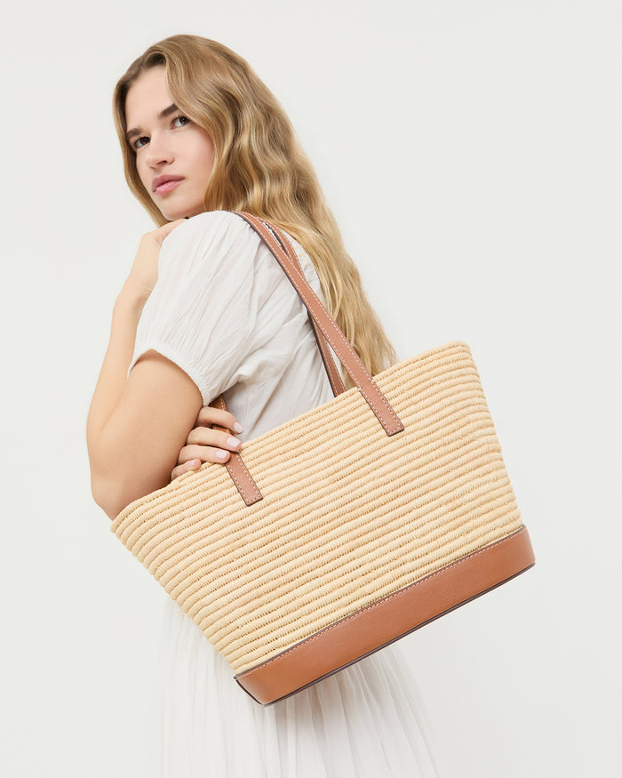 Adler Small Straw Basket in Natural Cognac