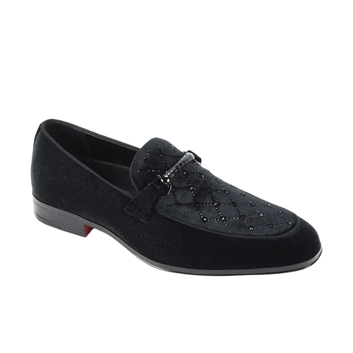 Black velvet crystal studded slip-on loafer