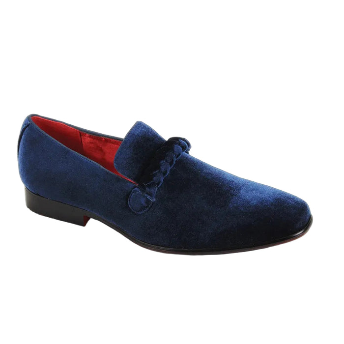Navy velvet braided strap slip-on loafer