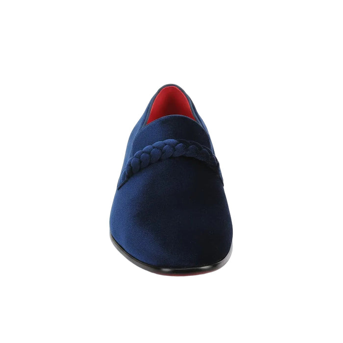 Navy blue loafer shoe on a white background