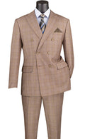 Tan regular fit 2 piece men's double breasted suit with adjustable waistband