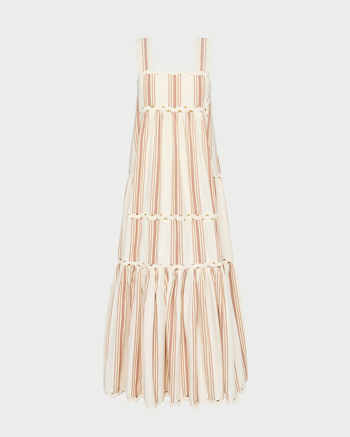 Alison Striped Camisole Dress in Yellow Brown.