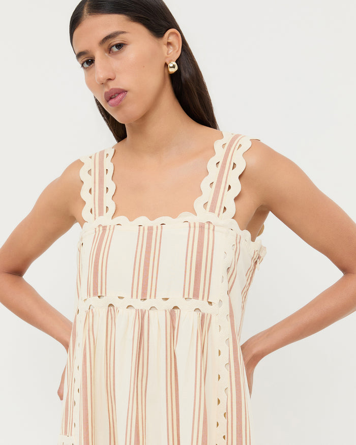 Alison Striped Camisole Dress in Yellow Brown.