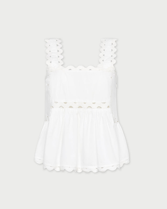 Alyssa Lace Sleeveless Peplum Top in White.