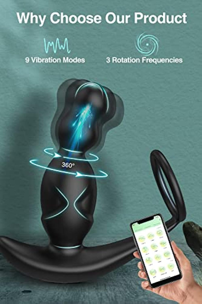APP Control 5IN1 360° Rotating Prostate Massager with 4 Anal Plug Beads