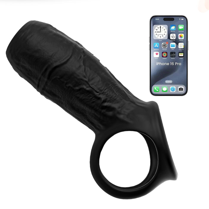 app control vibrating black penis sleeve & cock ring comfortable wearing fits around any size