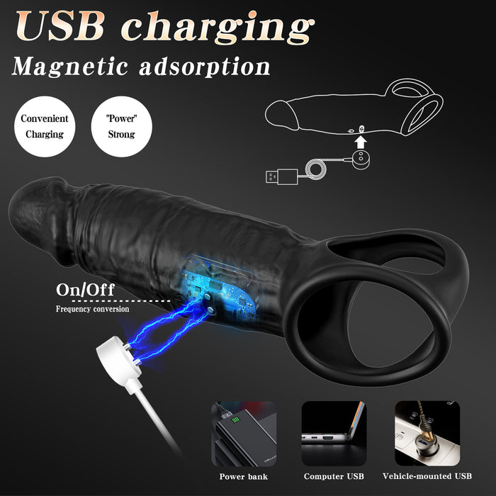 app control vibro black penis sleeve & cock ring comfortable wearing lock the pleasure