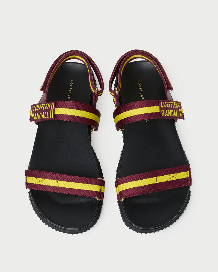 Arlo Maroon/Yellow Sport Sandal in black rubber with maroon/yellow straps.