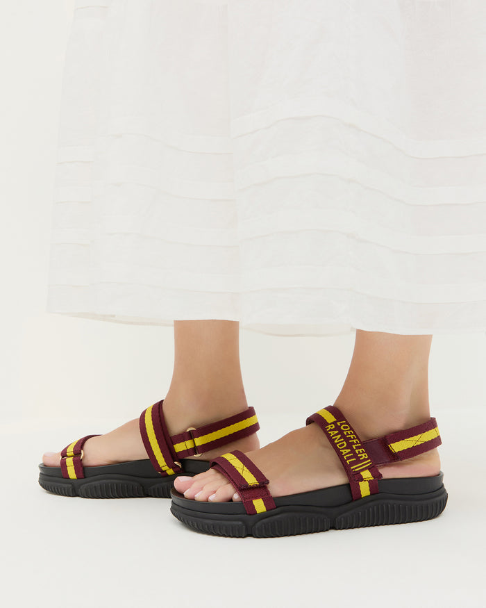 Arlo Maroon/Yellow Sport Sandal in black rubber with maroon/yellow straps.