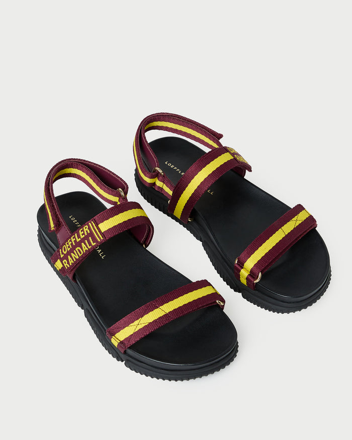 Arlo Maroon/Yellow Sport Sandal in black rubber with maroon/yellow straps.