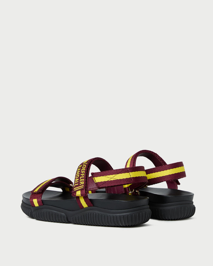 Arlo Maroon/Yellow Sport Sandal in black rubber with maroon/yellow straps.