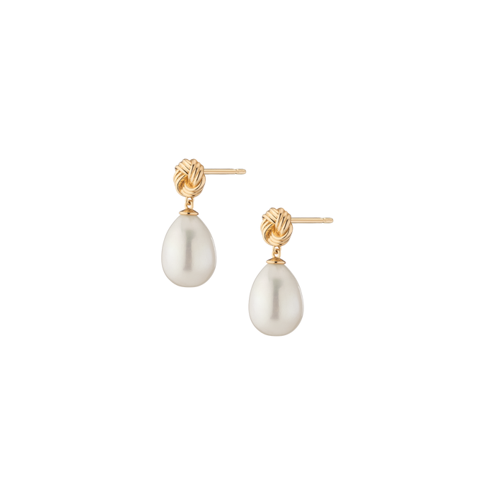 Aurate x Marilyn Monroe: Gold Knot Pearl Drop Earrings Vermeil Yellow Gold