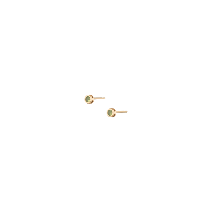 Aurate x Wilson: Peridot Bezel Stud Earrings Vermeil Yellow Gold Pair Single Butterflyback Flatback