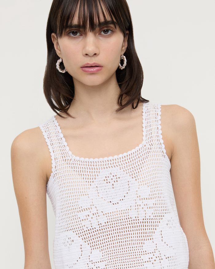 Aurelie Crochet Top in cream crocheted cotton.