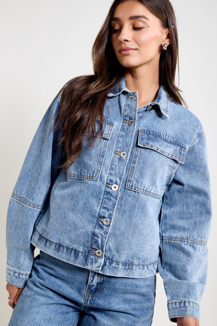 Balloon Sleeve Denim Jacket - 7056