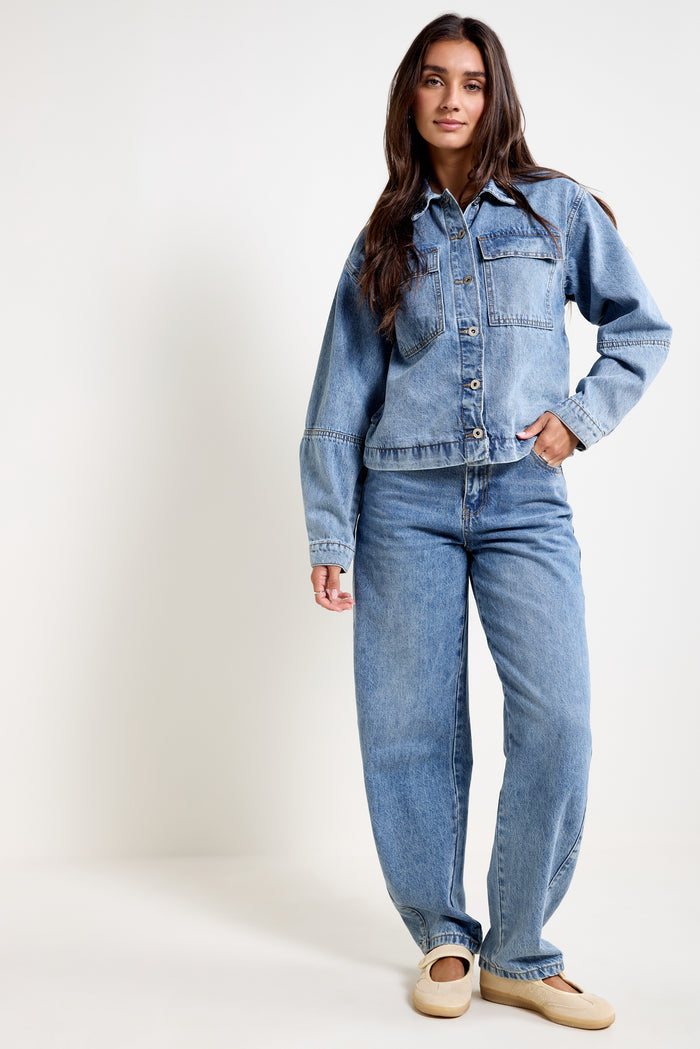 Balloon Sleeve Denim Jacket - 7056