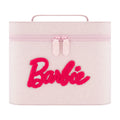 Barbie large cosmetic case organizer! Featuring a glittery light pink exterior and a bold chenille-textured Barbie logo