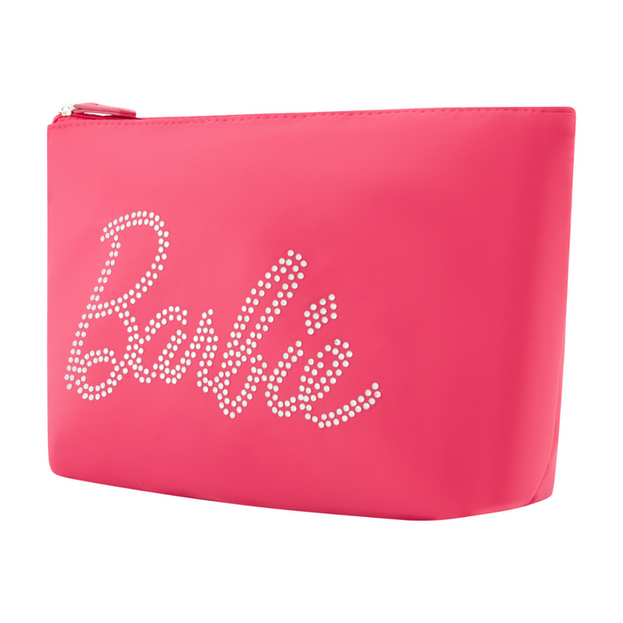Pink signature Barbie rhinestone-studded logo and iconic silhouette right angle