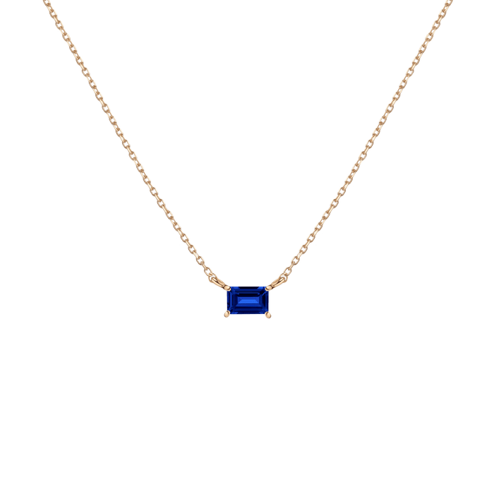 Birthstone Baguette Necklace Vermeil 14K 18K Yellow Gold Blue Sapphire - Sep First