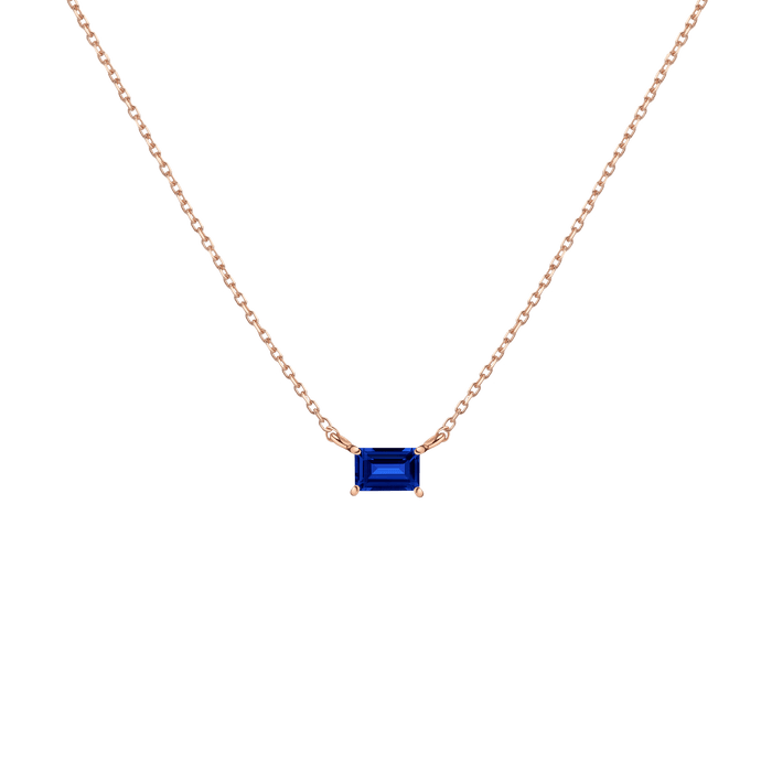 Birthstone Baguette Necklace Vermeil 14K 18K Rose Gold Blue Sapphire - Sep First