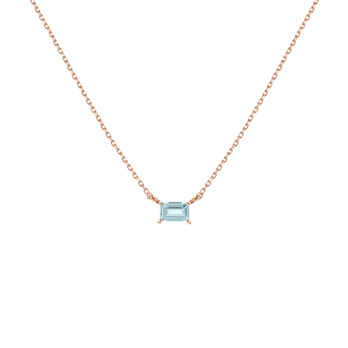 Birthstone Baguette Necklace Vermeil 14K 18K Rose Gold Aquamarine - Mar