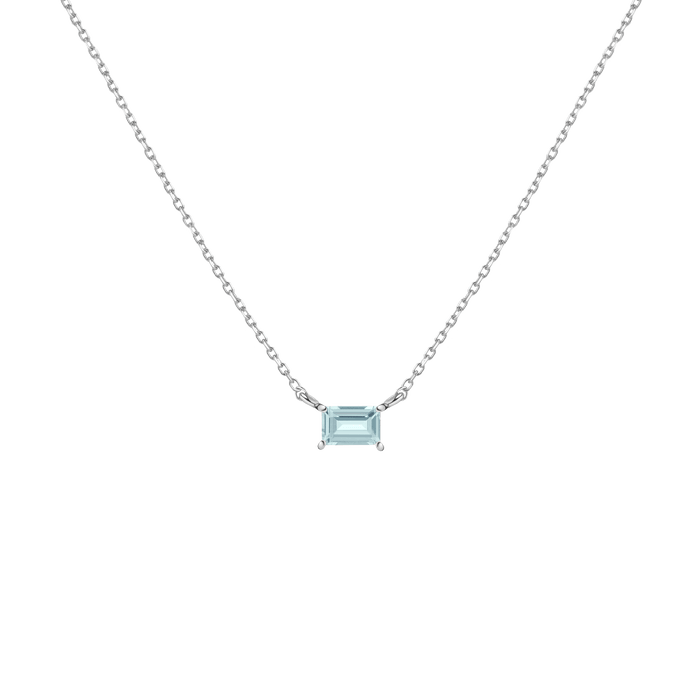 Birthstone Baguette Necklace Vermeil 14K 18K White Gold Aquamarine - Mar