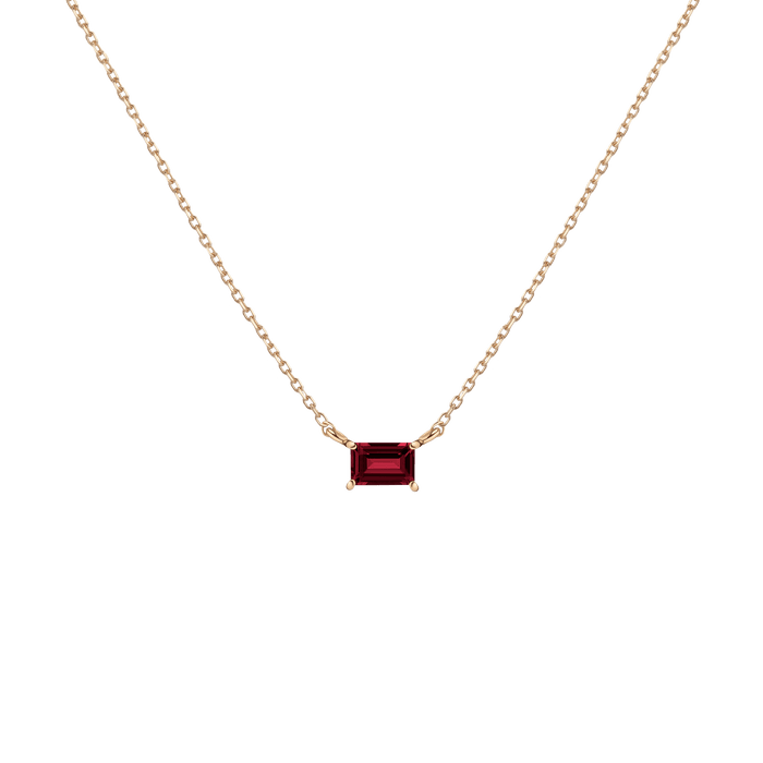 Birthstone Baguette Necklace Vermeil 14K 18K Yellow Gold Garnet - Jan