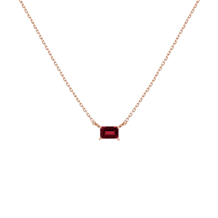 Birthstone Baguette Necklace Vermeil 14K 18K Rose Gold Garnet - Jan