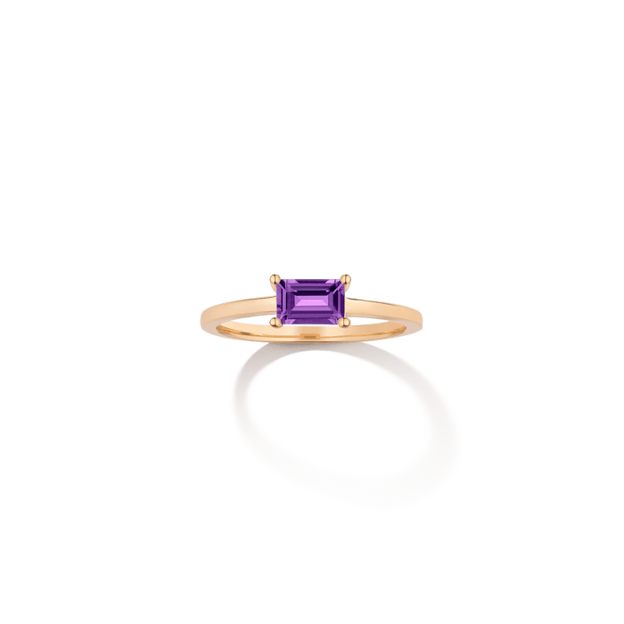 Birthstone Baguette Ring - Amethyst Vermeil 14k 18k Yellow Gold First