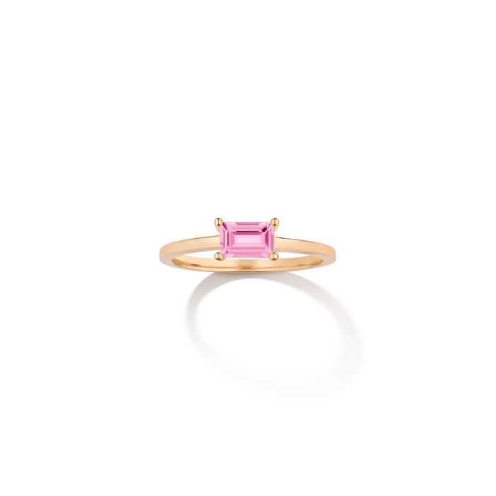 Birthstone Baguette Ring - Pink Tourmaline Vermeil 14k 18k Yellow Gold First