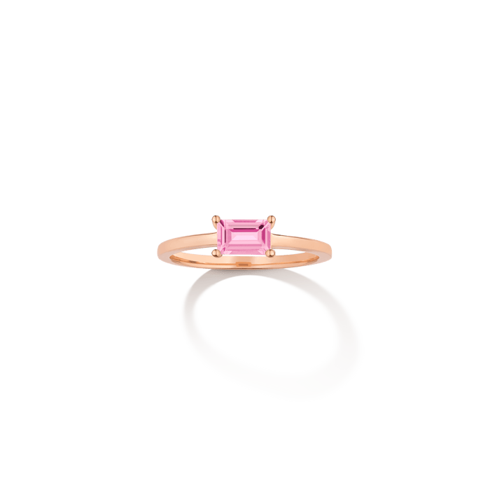 Birthstone Baguette Ring - Pink Tourmaline Vermeil 14k 18k Rose Gold First