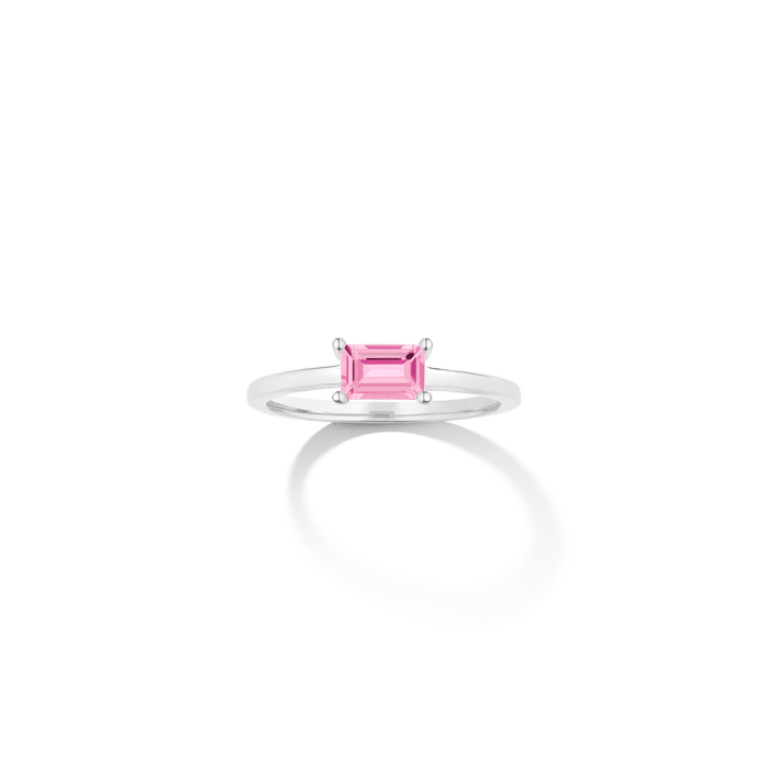 Birthstone Baguette Ring - Pink Tourmaline Vermeil 14k 18k White Gold First