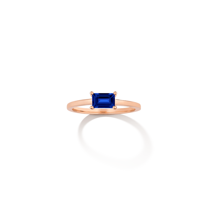 Birthstone Baguette Ring - Sapphire Vermeil 14k 18k Rose Gold First