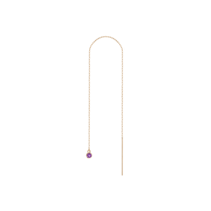 Birthstone Threader Amethyst - Feb 14K 18K Yellow Gold Pair | Single |
