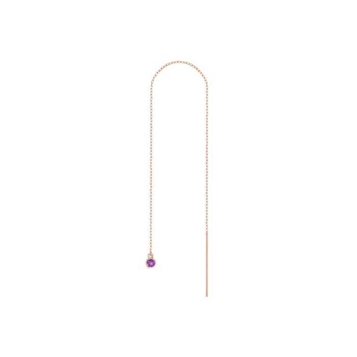 Birthstone Threader Amethyst - Feb 14K 18K Rose Gold Pair | Single |