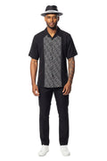 Black geometric panel men's short sleeve walking suit