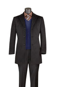 Black men's modern fit wool blend overcoat with single-breasted three-button front