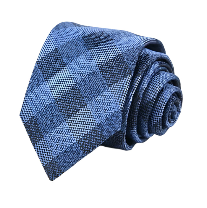 Blue check pattern tie