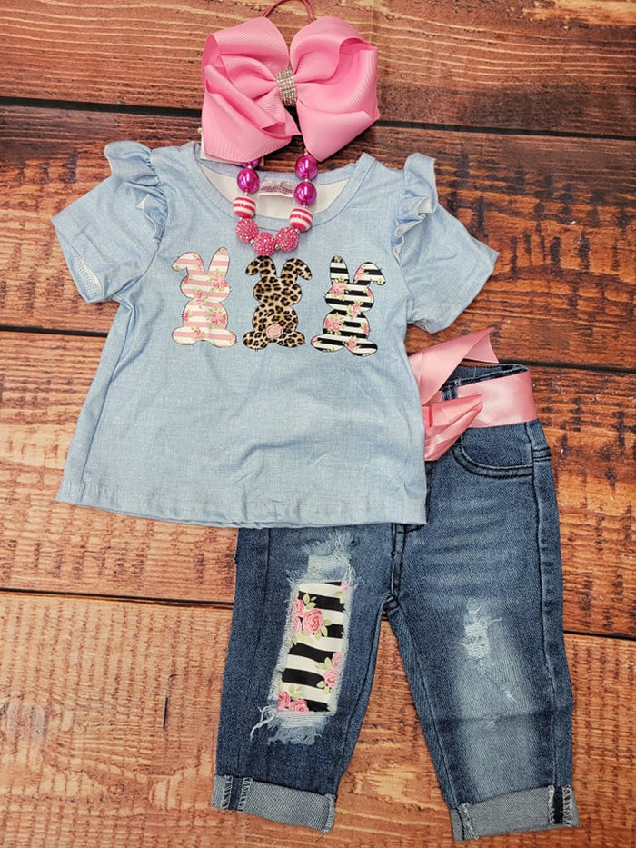 Blue Denim Bunny Trio 2pc