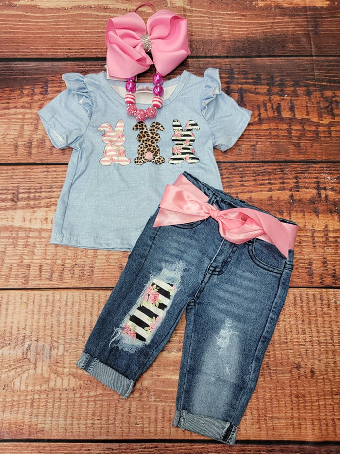 Blue Denim Bunny Trio 2pc