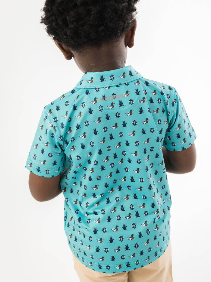 Boys Dapper Ducks Knit Short Sleeve Performance Polo: Blue