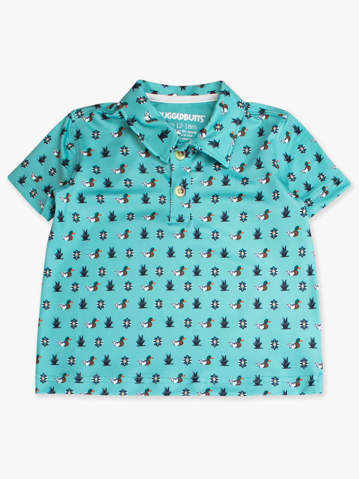 Boys Dapper Ducks Knit Short Sleeve Performance Polo: Blue